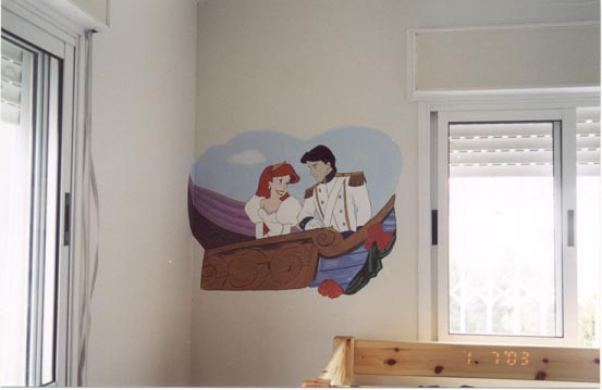 Ariel and Eric wedding on children's bedroom wall